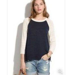 Madewell Ragland baseball Cream Navy Linen Cotton silk blend Knit Sweater